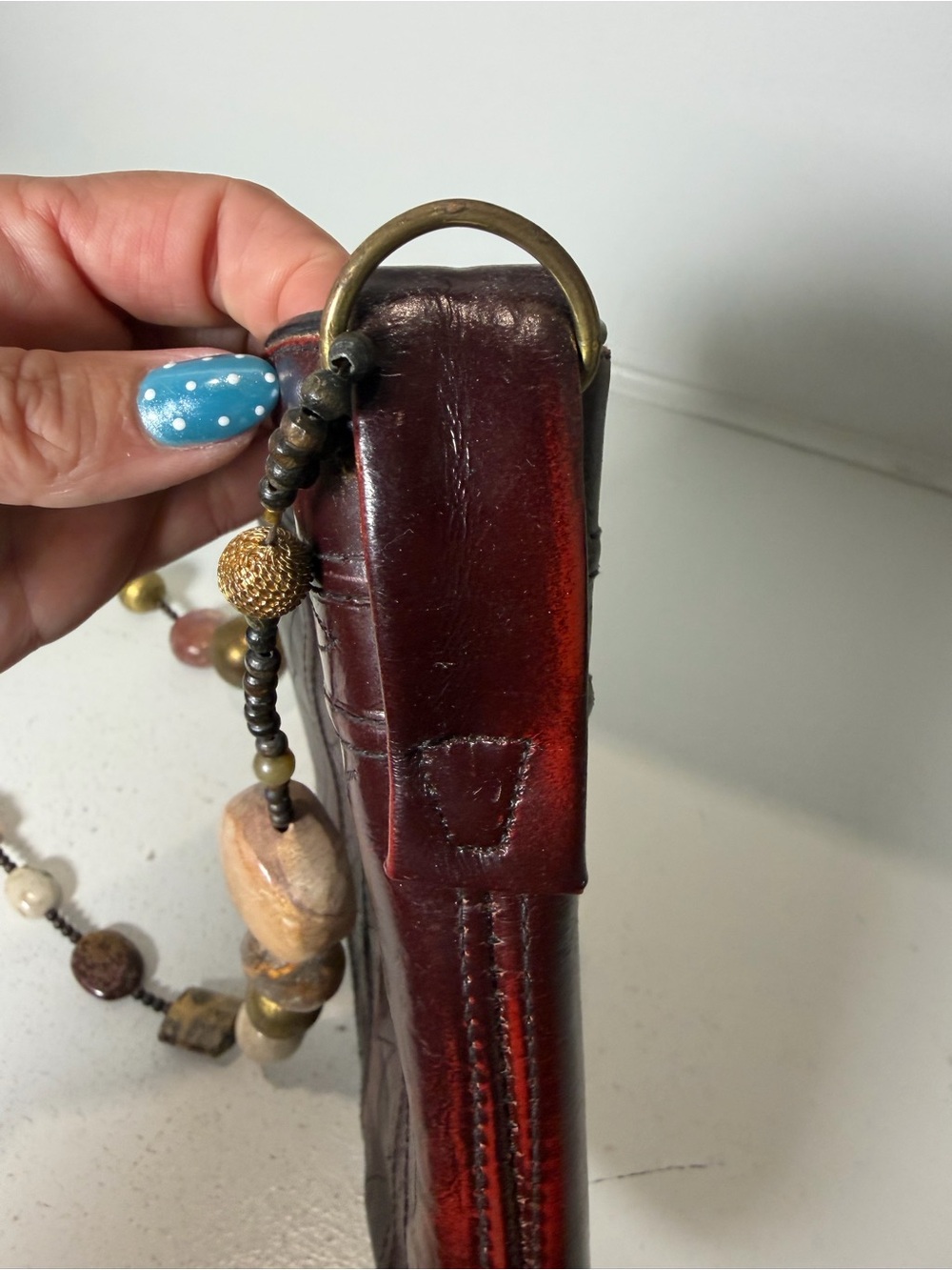 Dingo Western Crossbody Bag Burgundy Leather Cowboy Boot Purse Beaded Strap - Picture 3 of 8